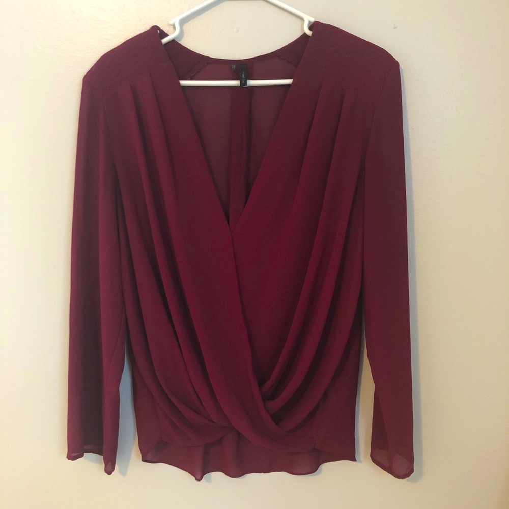 Maurice Maroon V Neck Blouse